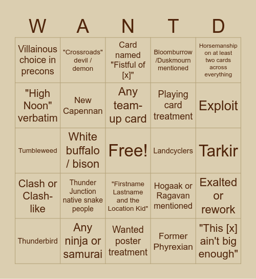 Thunder Junction Bingo Card