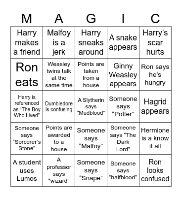 Sorcerer’s Stone BINGO Card