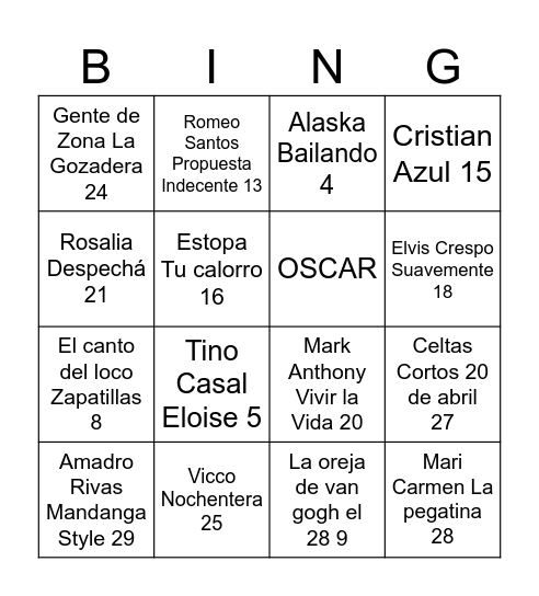 PRUEBA Bingo Card