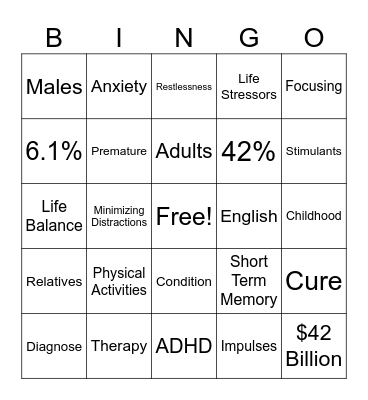 ADHD Bingo! Bingo Card