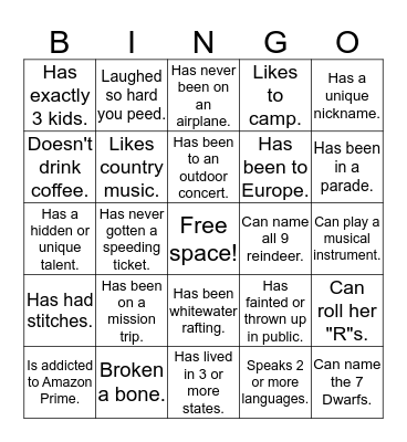 Find someone who... Bingo Card