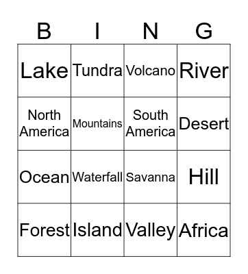 Geography Bingo Card