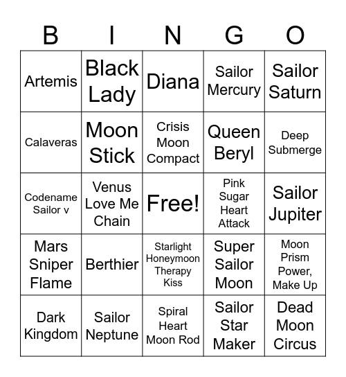 Pretty Guardian Sailor Moon Bingo Card