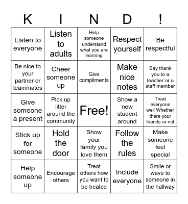 Kindness Bingo!!! Bingo Card