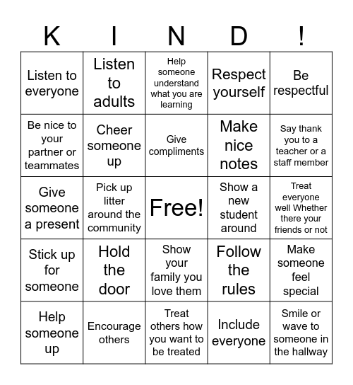 Kindness Bingo!!! Bingo Card