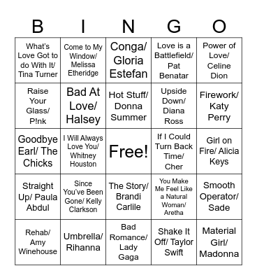 All Time Top Female Artists Bingo Card