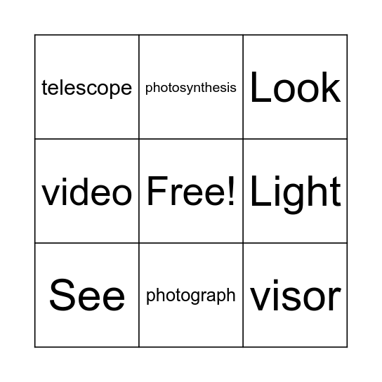 Look and Light Bingo Card