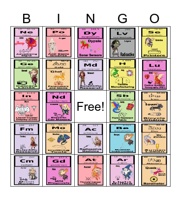 Elemental Fantasy Periodic Table Bingo Card