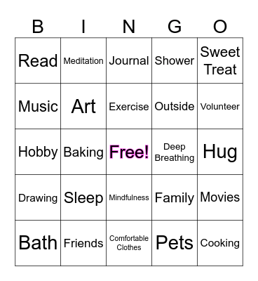 Self-Care and Feeling Good BINGO Card