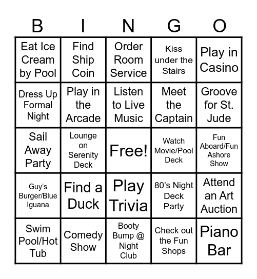 Cruising Bingo Card