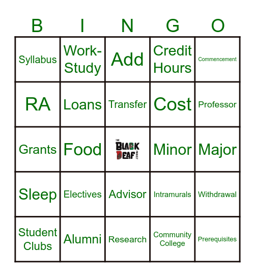 College Bingo Card