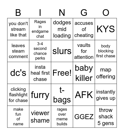 Salty Survivor DBD Bingo Card