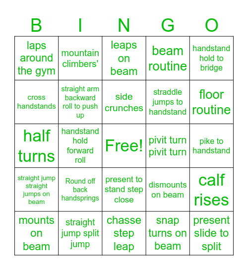 Pre-team/ Level 3 Bingo Card