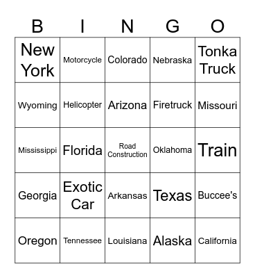 Road Trip Bingo Card