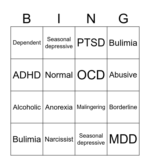 Nick’s Exes Bingo Card