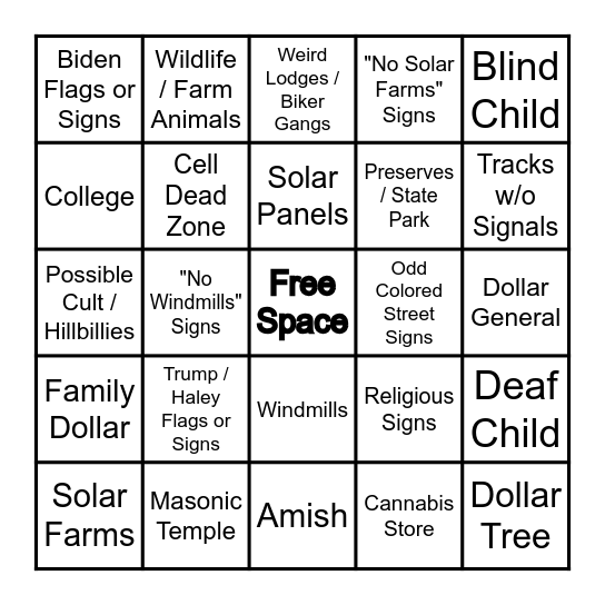 Travel Bingo Card