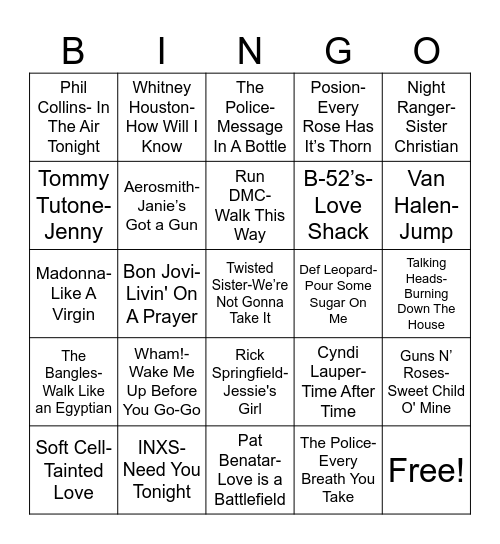 Total Quiz presents 80's Bingo Card