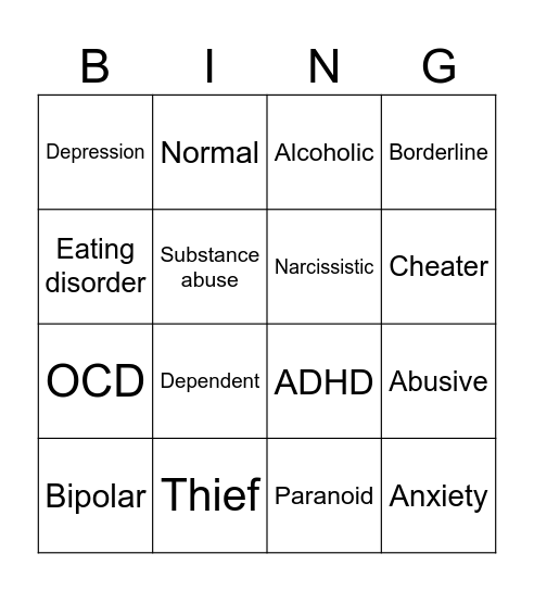 Nick’s Exes Bingo Card