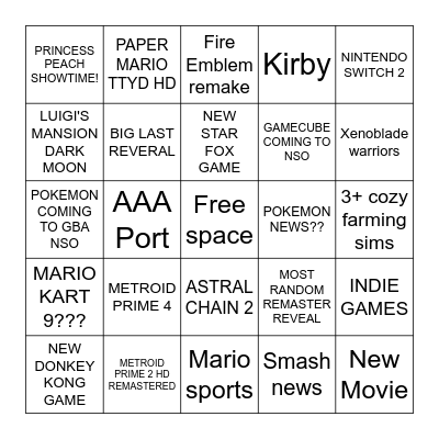 NINTENDO DIRECT FEBRUARY 2024 BINGO Card