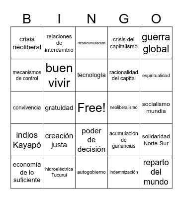 Economia y Espiritualidad Bingo Card