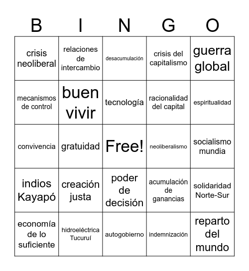 Economia y Espiritualidad Bingo Card