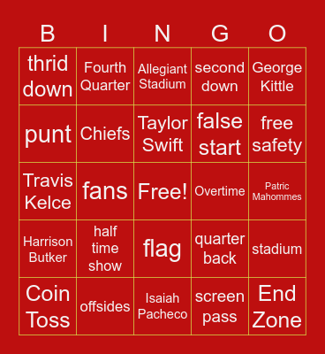 SUPERBOWL 2024 BINGO Card