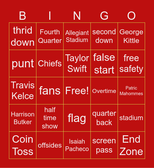 SUPERBOWL 2024 BINGO Card