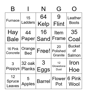 Minecraft bingo Card
