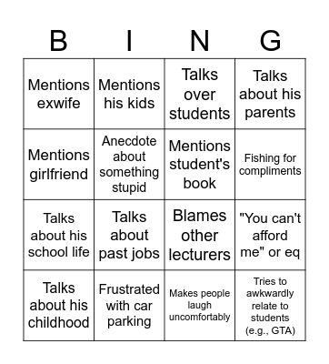 David Biggs Bingo Card