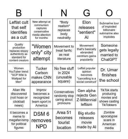 Amber's 2024 Predictions Bingo Card
