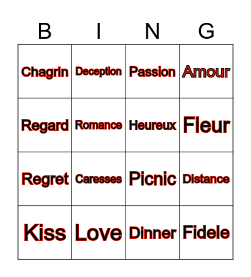 Bingo Amour Bingo Card