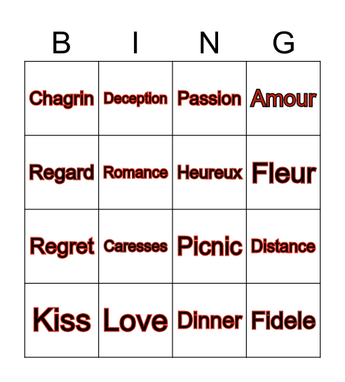 Bingo Amour Bingo Card