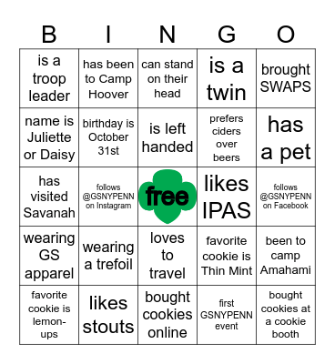 Meet and Mingle Bingo Card