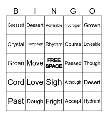 6th Grade Sight Words Bingo Card