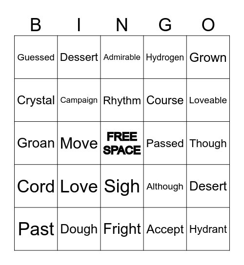 6th Grade Sight Words Bingo Card