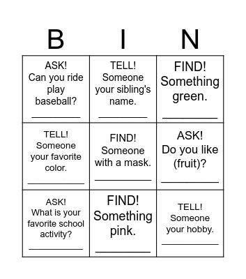 Untitled Bingo Card