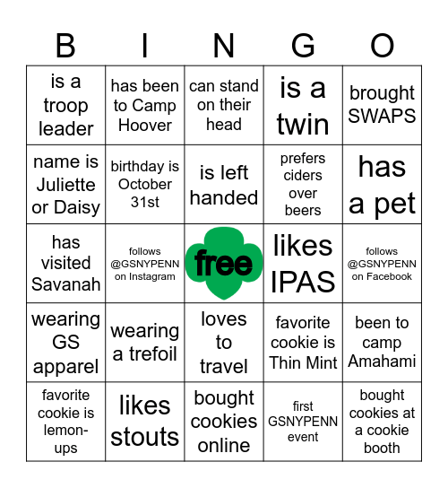 Meet and Mingle Bingo Card
