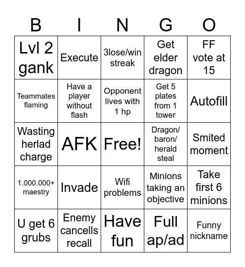 Lol bingo Card