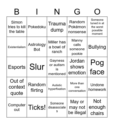 Food Table Bingo Card