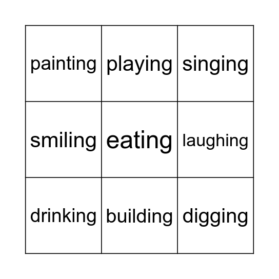 ing   verbs Bingo Card