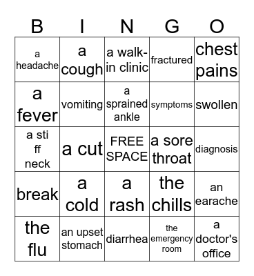 Going to the Doctor Vocabulary Bingo Card
