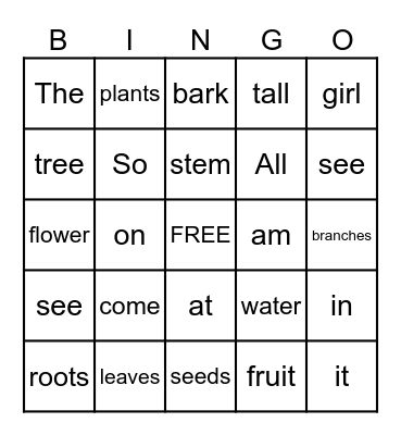 Mackenzie's Sight Words Bingo Card Bingo Card