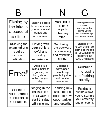 Gerund Bingo Card