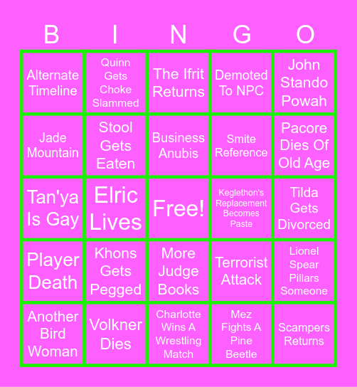 Grasp of Al'kari Bingo Card