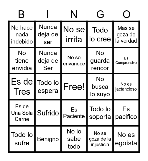 1  CORINTIOS 13 Bingo Card