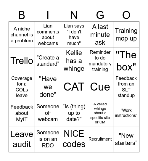 COL Bingo Card