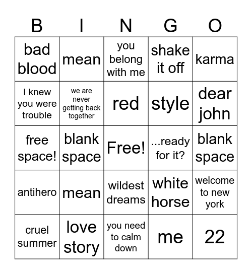Music Bingo Card
