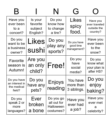 Get to Know Each Other Bingo Card