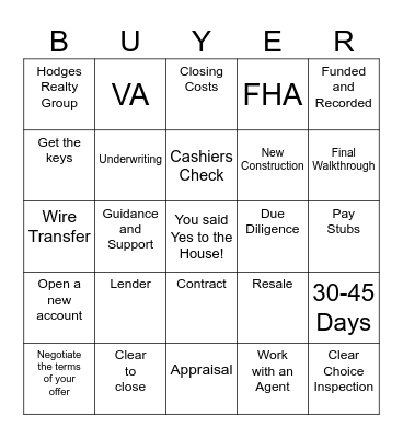 Welcome Home! Bingo Card