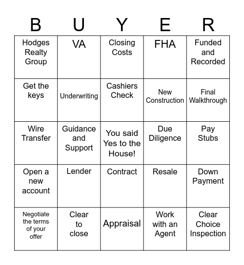 Welcome Home! Bingo Card